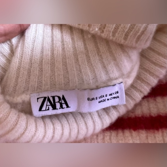 ZARA Turtleneck Ribbed Knit Wool Sweater Striped Red size S - Picture 8 of 16